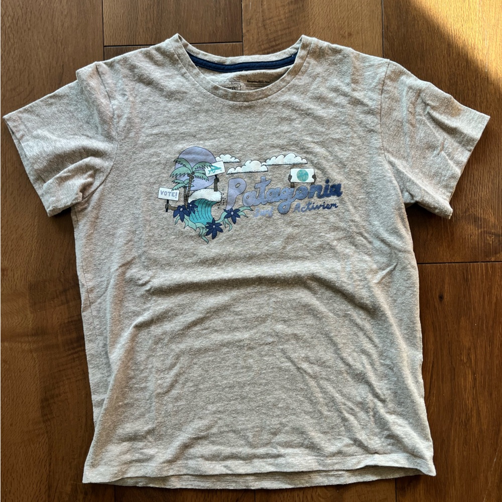 Patagonia Heather Gray Graphic Baby Tee